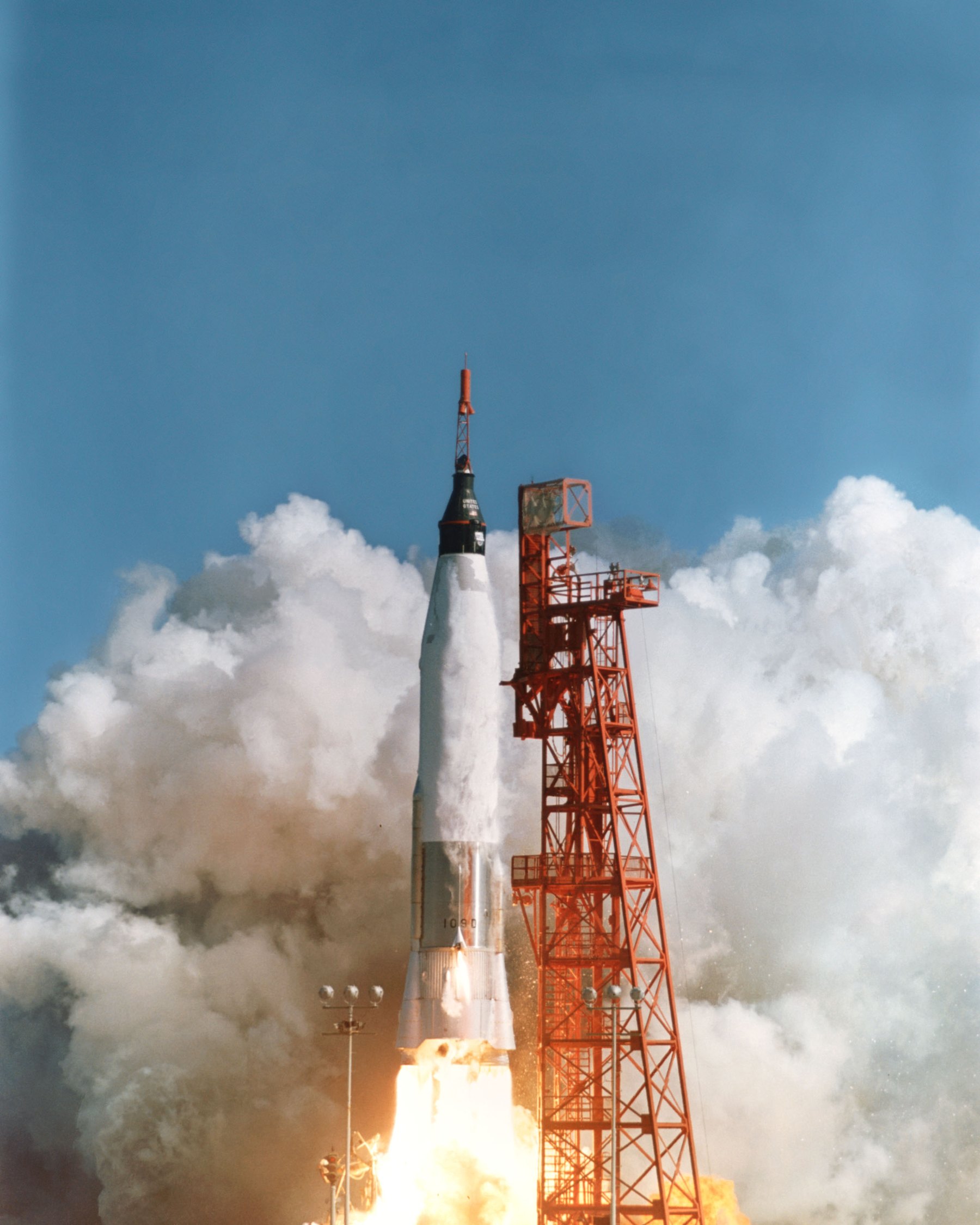 Mercury-Atlas 6 lifting off from Cape Canaveral on 20 February 1962, carrying John Glenn in Friendship 7